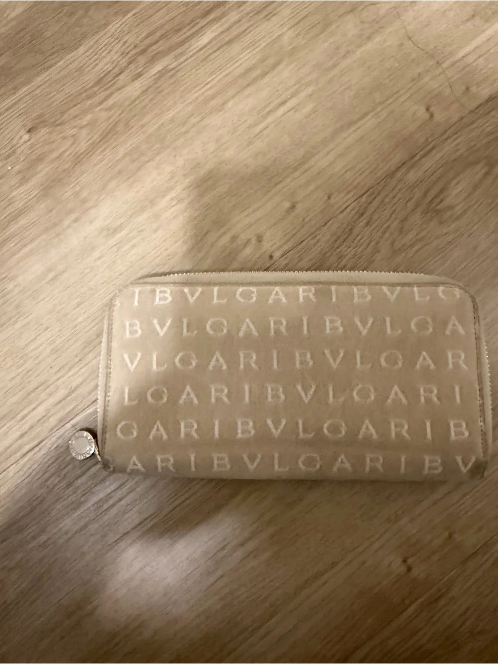 Bulgari Cream Monogram Zip Wallet